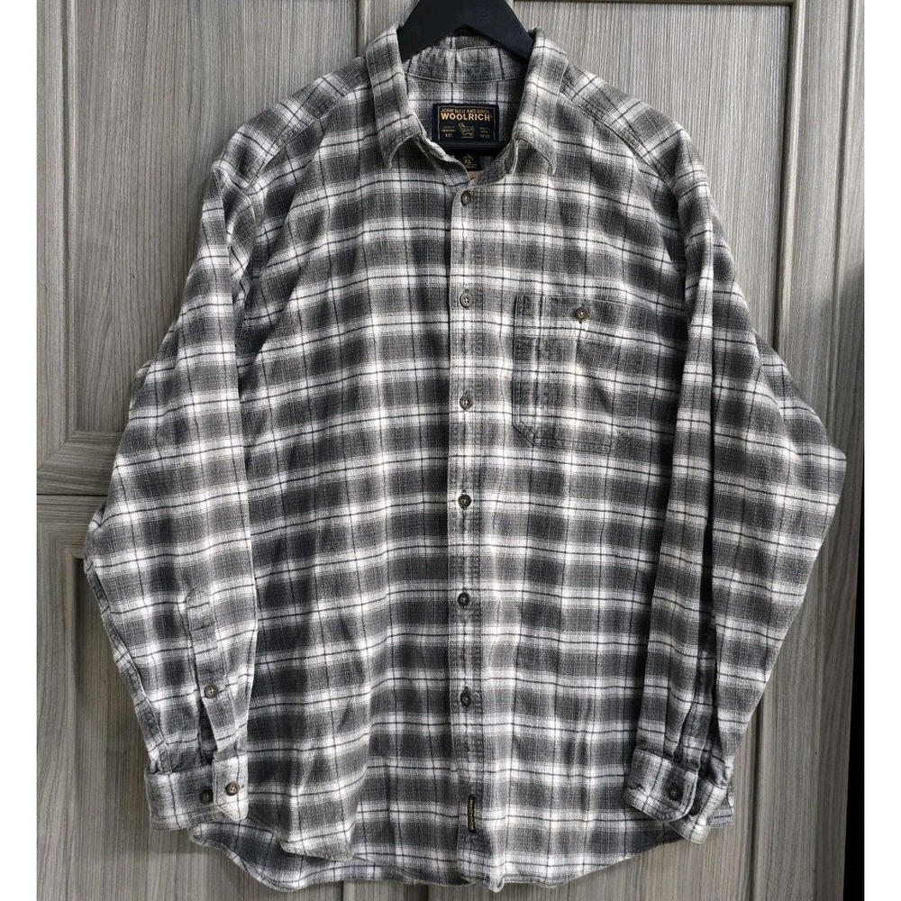 Woolrich Mens Flannel Shirt XL Gray White Plaid